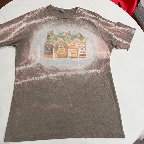 Next Level Bleached Bourbon Graphic Tee Floral Bottles Brown T-Shirt XL - Picture 8 of 10